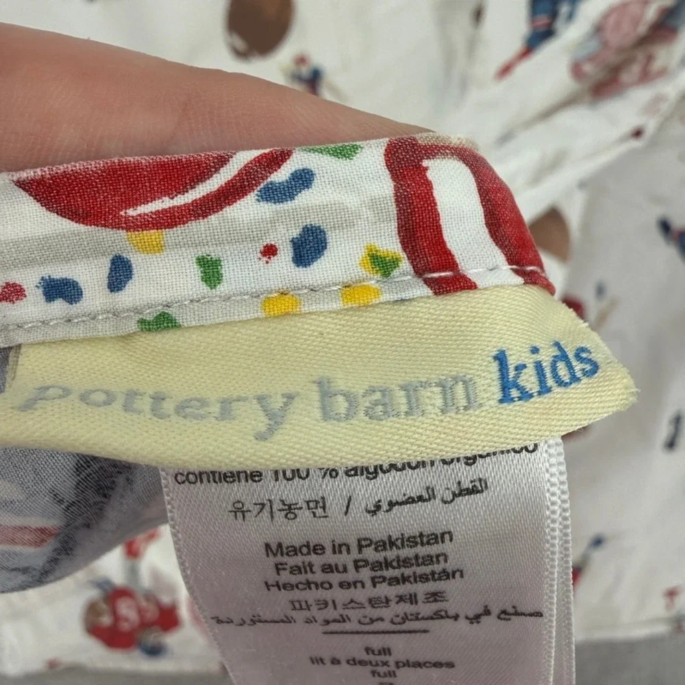 Pottery Barn‎ Kids Football Full Flat Sheet 100 Organic Cotton Blue Red White